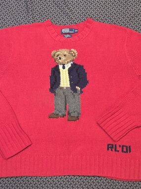Polo by Ralph Lauren Red Polo Executive Bear Hand Knit Sweater. Like New.